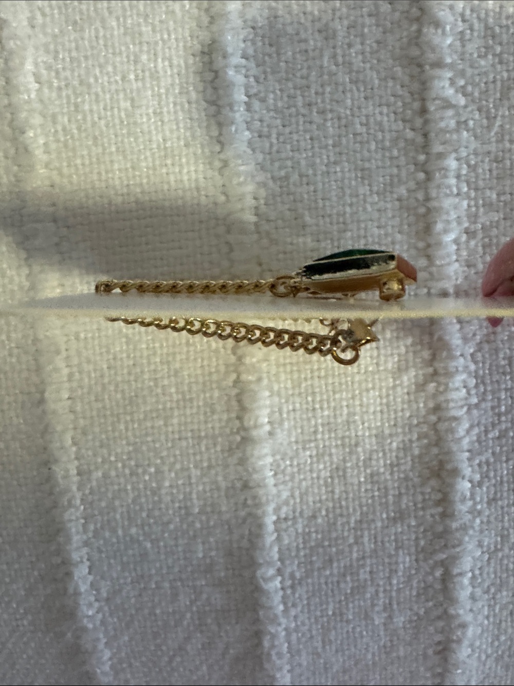 Katin Gold Chain Earrings with Deep Green Rectangular Stones - Picture 3 of 3